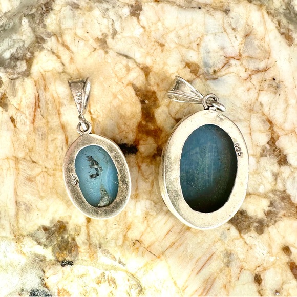 2 Druzy Quartz pendants in sterling silver w bails 1” and 3/4” - Picture 4 of 5